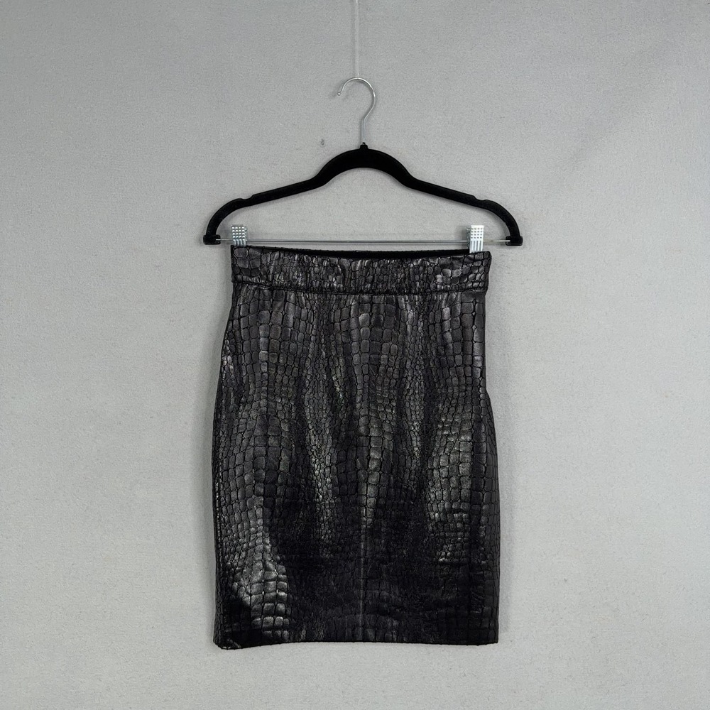 Brochu Walker Skirt Womens Small Black Croc Embossed Faux Leather Pencil Office